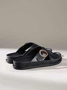 Solecia 女士搭扣设计休闲时尚平底穆勒凉鞋 - 黑色 - 查看 4