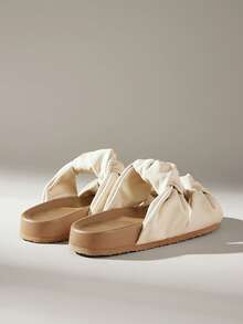 Solecia Giày sandal đế bằng buộc dây hở mũi màu nâu thoải mái thường ngày cho nữ, phù hợp cho mùa lễ hội xuân/hè - Màu be - Xem 8