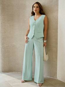 MOTF PREMIUM PANTALONES ANCHOS CON PINZAS PARA MUJER TALLA GRANDE, PRIMAVERA/VERANO - verde menta - Ver 1