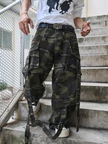 Manfinity EMRG Men's Street Fashion Camo Print Pocket Denim Jeans - Army Green - View 7