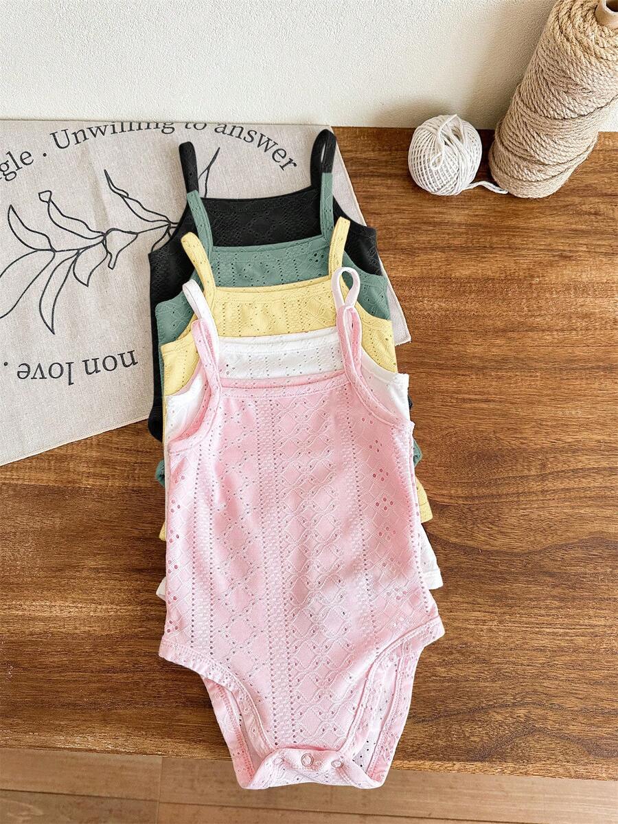 SHEIN LMoss Kids 5件套新生女宝宝可爱纯色针织连体衣套装,夏季 - 彩色 - 查看 1