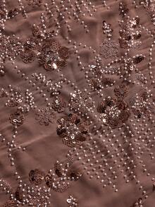 ROMWE Avant Vacation Style Shiny Sequin Draped Neck Camisole In Brown - Brown - View 3