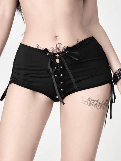 ROMWE Grunge Punk Bragas sexy con cordones y ojales de estilo gótico punk para mujeres