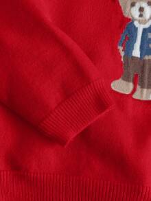 PrepCrw Red Knitwear Long Sleeve Regular Fit Baby Boys Sweater With Collar And Embroidered Bear Graphic Details,Party,Red Sweater - Red - View 4