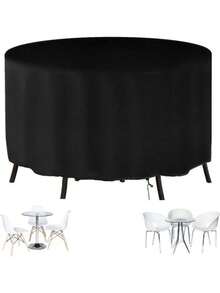 210D Waterproof Terrace Furniture Black Set: Windproof Coffee Table Cover With Adjustable Drawstring, Suitable For Living Room, Courtyard, Balcony, And Terrace Furniture - Multicolor - View 7