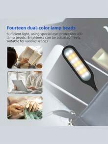 1 Buah Lampu Meja USB Dual-Color Temperature Pelindung Mata, Lampu Baca Mini untuk Pelajar di Asrama dan Penggunaan di Rumah, Lampu Jepit Kerja, Lampu Jepit Buku Isi Ulang - Hitam - View 2