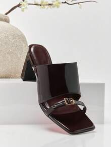 SHUZIA Women's Sexy Square Toe Block Heel Slip-On Sandals - Chocolate Brown - View 7