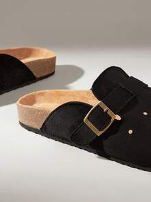 Solecia Women's Casual Slip-On Flat Shoes With Buckle Design, For Daily Wear - Black - View 5