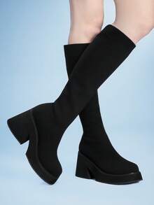 Sugerpunk Women's Embroidered Round Toe Platform Mid-Calf Boots, Fashionable Ankle Boots With Western Style Valentine's Day - Black - View 5