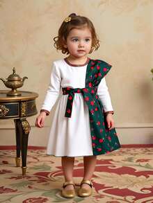 Vestido de manga larga con cintura ceñida, decoración con flecos de colores para bebé niña, moda primavera/otoño - Blanco - Ver 3