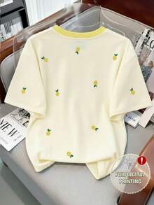 Franclia 女士柠檬刺绣图案印花圆领T恤 - 彩色 - 查看 2