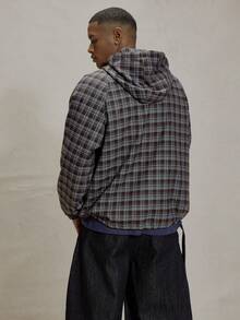 Musero Oversized Long Sleeve Checkered Hooded Elasticated Cords Pull Over Jacket Quarter Zip Hidden Placket Essentials Spring&Summer - Multicolor - View 2