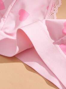Eraneu Heart Print Lace Trim Triangle Cup Bra - Pink - View 9