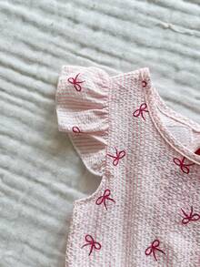 Vintaside Kids 女童优雅印花圆领荷叶袖露背蝴蝶结装饰腰部荷叶边下摆休闲时尚连衣裙，适合度假旅行，夏季穿着 - 粉色 - 查看 8