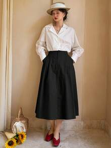 DAZY Plain Pocket Casual Black Skirt, Daily Wear - Black - View 4