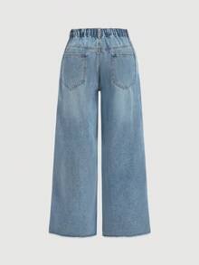 Sunnyshic Jeans a vita alta, lavaggio vintage, ampi e morbidi, con bottoni, per donne taglie forti - Blu lavato medio - Visualizzare 3