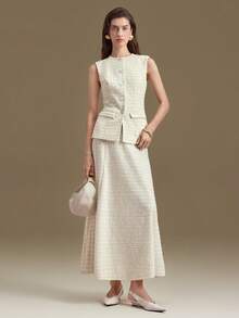 Ontre Bộ đồ 2 mảnh lấy cảm hứng từ phong cách Xuân/Hè 2026 dành cho nữ, gồm áo không tay và chân váy chữ A, kiểu dáng tối giản, thời trang thường ngày, phù hợp cho các dịp lễ hội, phong cách Bohemian, du lịch và đám cưới. - Màu be - Xem 6