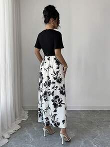 Elenzga 2026春夏新款女装印花拼接时尚优雅约会派对连衣裙 - 黑色 - 查看 2