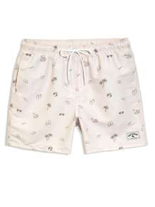 CoralVoy Herren Shorts mit Palmenprint, Kordelzug Taille, Taschen, Creme Shorts Herren, Beige Badeshorts Herren, Shorts für Urlaub, Strandmode für Herren - Beige - Übersicht 3