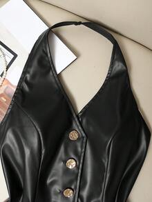 Franclia 新款酒红色纽扣露背女式背心 - 黑色 - 查看 4