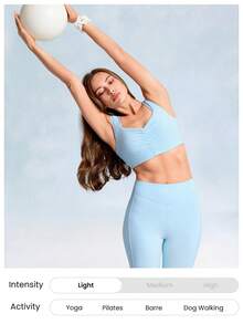 GLOWMODE FeatherFit™ Flex And Flow 二合一超柔软弹力宽肩带全腋下包覆聚拢运动文胸，适合低强度瑜伽、普拉提、健身房、日常休闲穿着，可拆卸胸垫 - 藍色 - 查看 7