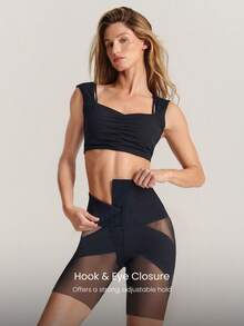 GLOWMODE Sweatmode 柔软支撑收腹3.0高腰双层可调节纽扣腰带塑身短裤日常休闲装 - 黑色 - 查看 5