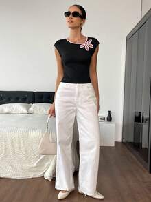 Siren Gaze Women's Asymmetrical Design Color Block Hollow Out Fitted T-Shirt,Summer Top - Multicolor - View 4