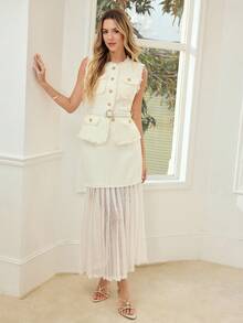 MOTF PREMIUM WOMEN'S ROMANTIC LACE PATCHWORK PLEATED A-LINE SKIRT, SUITABLE FOR SPRING/SUMMER DATES - White - View 6