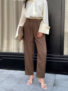 Solavon Women's Solid Color Drawstring Loose Casual Everyday Pants - Coffee Brown - View 3
