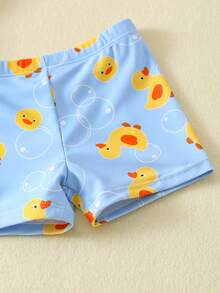 SHEIN 2件装男女宝宝/中性款可爱小鸭印花长袖防晒泳衣，防晒泳装，适合海滩、游泳池、度假等场合。 - 彩色 - 查看 4