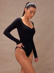 Lumalex Women Seamless Scoop Neck Long Sleeve Black Jumpsuit - Black - View 7
