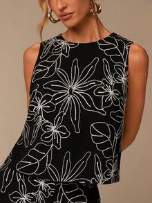 COSMINA Sleeveless Top And Shorts Set, Premium Embroidery Details, Black And White 2 Pieces Set, Summer Vacation Outfit, Beach Set, BOHO Style 2 Pieces - Black and White - View 1