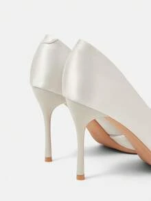 CUCCOO HITCHD Women's Fashionable Elegant Pearl White Satin Pointed Toe High Heel Pumps, Suitable For Banquet, Wedding, Commute, Date, Christmas Party Valentine's Day - Light Grey - View 5