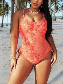 Swim Vcay Plus Size Women Sexy Minimalist All-Over Print One-Piece Swimsuit - Orange - View 4