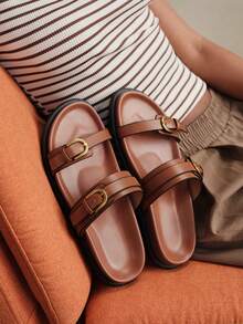 Solecia Women's Fashion Brown Comfortable Flat Beach Sandals For Christmas