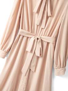 Nubod 大码女式纯色系带领泡泡袖荷叶边下摆优雅连衣裙 - 粉色 - 查看 4