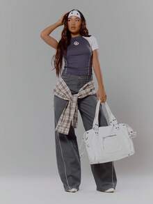 MUSERA Contrast Panel Graphic Print Fitted Baby Tee Streetwear Coolgirl Winter Sexy Casual Odd Drift - Multicolor - View 3