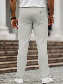 Manfinity Homme Men's Solid Color Casual Dress Pants - Light Grey - View 2