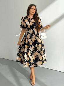 Firerie 大码女式碎花泡泡袖短裙，黄色碎花图案，适合海滩、约会、音乐节、派对、婚礼等场合，性感、优雅、通勤、返校、度假、浪漫 - 彩色 - 查看 2