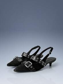 CUCCOO GRLICON Women's Fashion Commuter Buckle Pointed Toe High Heel Pumps - Black - View 1