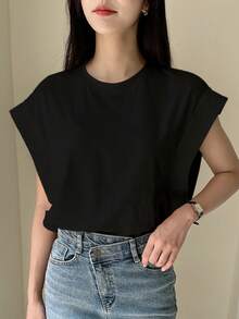 DAZY Áo thun tay cánh dơi trơn, trang phục công sở giản dị cho nữ - màu đen - Xem 6