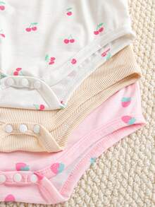 Souflis Souflis 3-Piece Baby Girl Infant Spring/Summer New Arrival Casual Everyday Versatile Home Sweet And Cute Pink Bow Pattern Soft Knitted Fleece 3-Piece Set - Multicolor - View 8