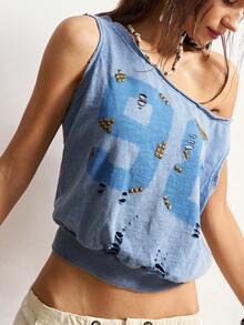 Bohemela 女士休闲纯色露肩针织T恤 - 藍色 - 查看 7