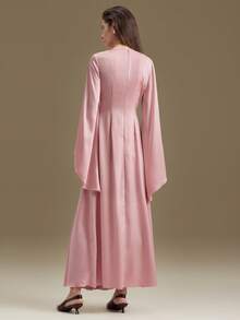 Ontre Phong cách thành thị hiện đại mùa Xuân/Hè 2026, thoải mái tối giản, màu hồng, tay loe, eo thon, gấu váy xòe, tay dài, đầm nữ, mặc được cả bốn mùa, đi học, công sở, trang phục đi làm, đầm dự tiệc cưới nữ mùa Xuân 2026 mới. - Hồng - Xem 3