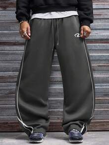 AXEPEAK Men's Contrast Trim Casual Sweatpants - Dark Grey - View 3