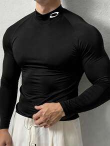 GymBeat Camiseta deportiva de manga larga con cuello alto y estampado gráfico, para hombre, color negro, para primavera/otoño - Multicolor - Ver 1