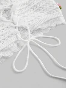 ROMWE Kawaii Cute 3D Floral Women's Knit Sweater, Spring Vacation Outfits - White - View 4