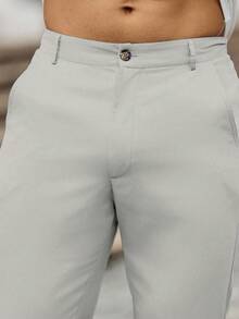 Manfinity Homme Men's Solid Color Casual Dress Pants - Light Grey - View 7