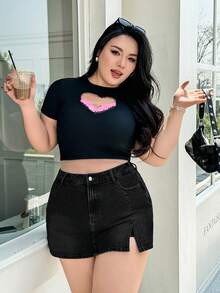 SHEIN ICON Plus Size Women's Casual Denim Shorts - Black - View 4