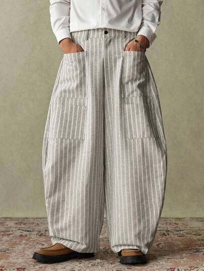 SWAVVY Men's Striped Wide Leg Casual Pants With Multiple Pockets